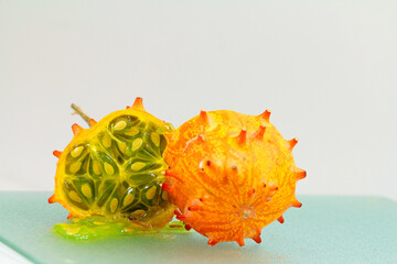 exotic horned cucumber  fruit on a white background