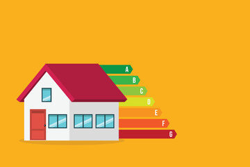 House energy efficient concept with color classification graph sign, home energy efficiency rating. EPS10 vector illustration.	