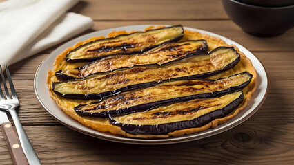 Tortang Talong Filipino Eggplant Omelette on Wooden Table