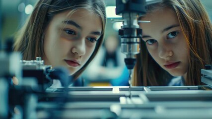 Young women focused on technology