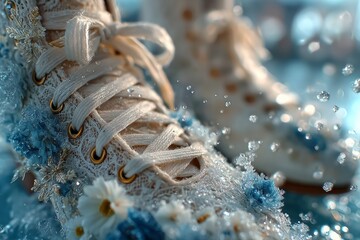 Graceful Ice Skates on Winter Background