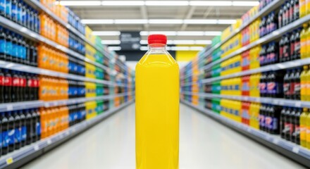 Supermarket aisle with beverage bottle
