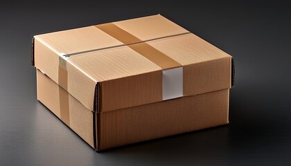 a sturdy brown cardboard box sealed with tape sits on a neutral background retail brown box