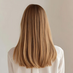 Naklejka premium Back View of Woman with Long Straight Blonde Hair / ロングのブロンドストレートヘアの女性の後ろ姿