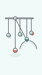 Abstract geometric mobile with suspended spheres and arcs.