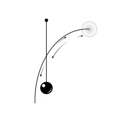 Pendulum swings towards a target with arrows indicating motion and direction.