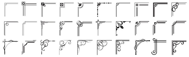 Elegant vintage ornamental corner elements set. Classic decorative frames and borders for design, invitations, certificates, branding.