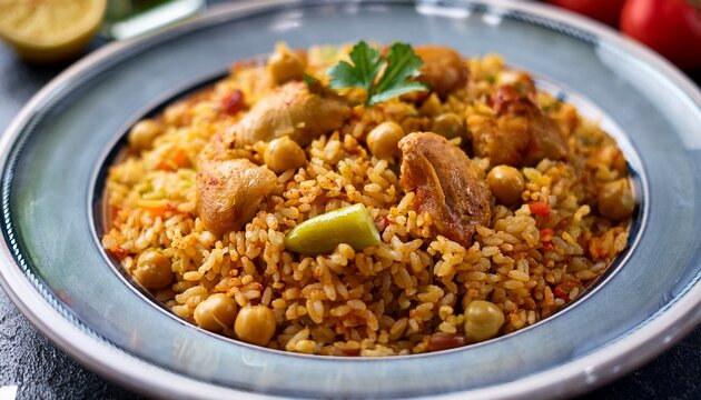 nohutlu pilav traditional chickpea rice dish turkish street food rice with chicken peas and pickles