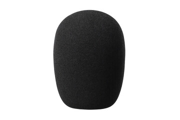 Black foam microphone windscreen reducing noise, transparent background