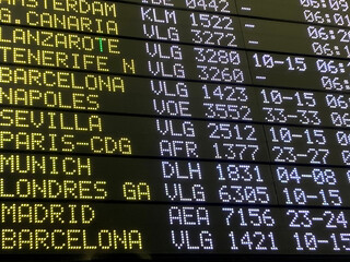 rótulos panel luminoso explicativos de los diferentes vuelos , horarios y destinos de los aviones...
