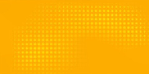 Yellow halftone pattern. Retro comic gradient background. Bright orange pixelated dotted texture overlay. Cartoon pop art faded gradient pattern. Vector backdrop for poster, banner, advertisement