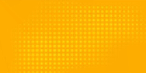 Yellow halftone pattern. Retro comic gradient background. Bright orange pixelated dotted texture overlay. Cartoon pop art faded gradient pattern. Vector backdrop for poster, banner, advertisement