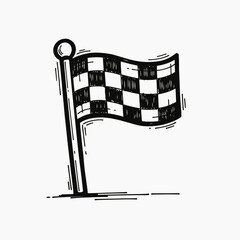 Checkered racing flag waving on a pole.