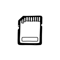 Simple black and white SD memory card icon illustration.