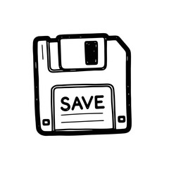 Vintage Floppy Disk with Save Label Illustration.
