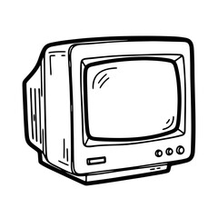 Vintage Television Set Hand Drawn Illustration.