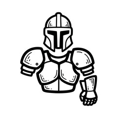 Medieval Knight Armor Illustration with Helmet and Gauntlet.