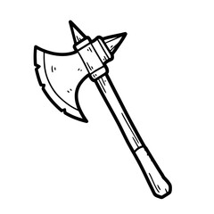 Medieval battle axe with sharp blade and pointed hammer.