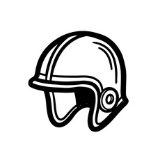 Simple black and white illustration of a motorcycle helmet.