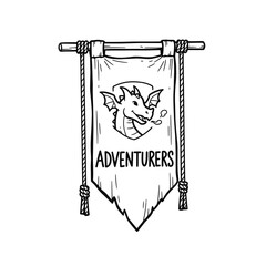 Vintage style banner with dragon emblem for adventurers.