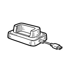 Simple line drawing of a USB dock or cradle with a connected cable.