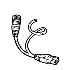 Ethernet cable with RJ45 connectors and twisted pair wiring.