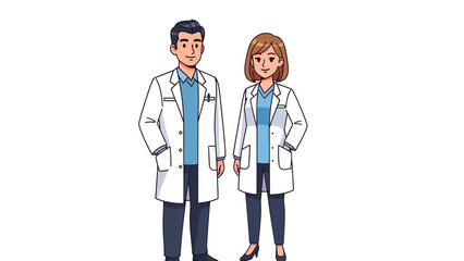 Fototapeta premium Couple in lab coats standing together in a professional setting