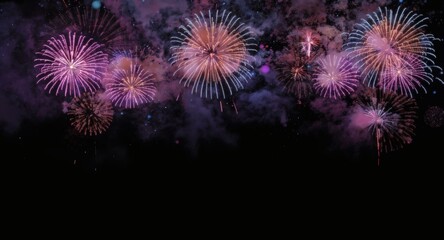 Spectacular nocturnal display of vibrant fireworks illuminating the dark sky, creating a festive atmosphere for a grand celebration or special event concept