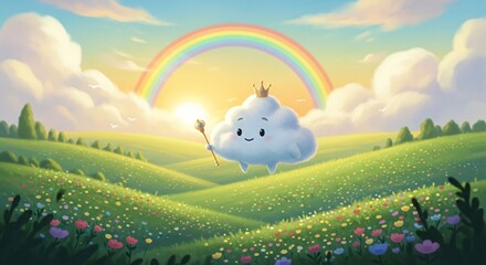 a white cloud in the middle of a green field