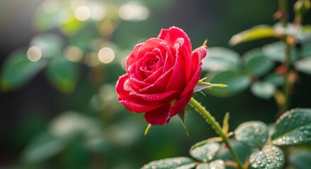 a red rose with water droplets on it