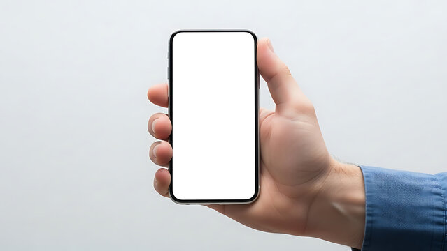 Smartphone Mockup with White Screen in Human Hand, Mobile Phone Display Template