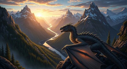 a dragon sitting on top of a mountain
