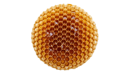 Honeycomb ball with golden honey cells isolated on transparent background