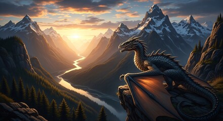 a dragon sitting on top of a mountain