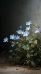 Bunch of blue flowers with lights on them