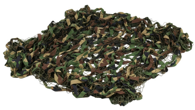 Camouflage netting with green brown and tan colors isolated on transparent background