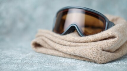 Pair of goggles is on top of a scarf