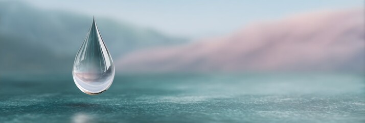 Drop of water is floating on the surface of a lake