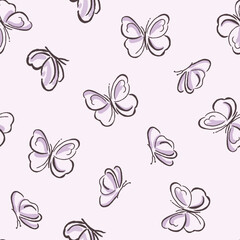 Beautiful butterflies, seamless pattern. butterfly silhouette, simple, repet background. cute, purple drawing for a girl. for print