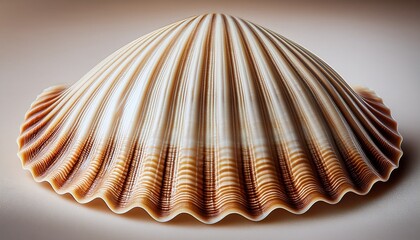 close up of a seashell light beige with rich brown patterns pointed spire intricate ridges and textured surface