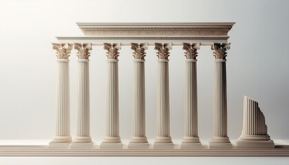 minimalist depiction of greek columns on pure white background