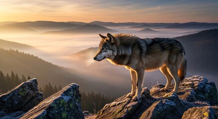 a wolf standing on top of a mountain