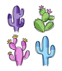 Cactus vector illustration.  Set hand drawn desert plants solated on white background. Design for children book, stickers, posters