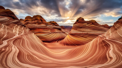 Stunning sandstone formations at the wave, arizona ideal for travel brochures, websites, and social media posts showcasing natural beauty.