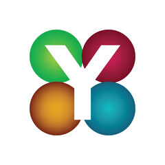 this is a letter logo design of initial Y on a four circle round shape in different colors that looks good on a white background