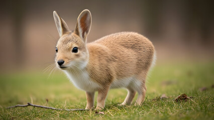 Naklejka premium Rabbit animal hybrid on grassy ground. Suitable for designs needing a whimsical, natureinspired element with a touch of imagination.