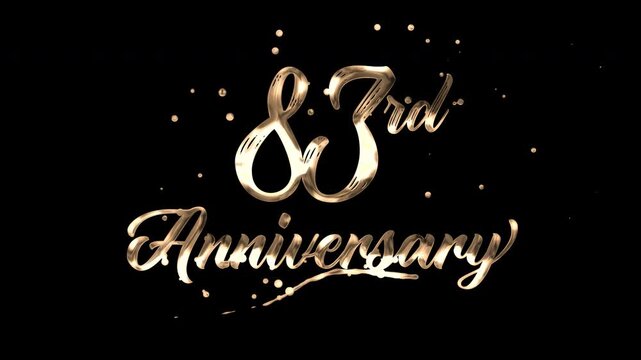 83rd anniversary text animation in golden metallic effect. suitable for celebrating special occasions, invitations, anniversary cards and social media. Includes alpha channel for any background.
