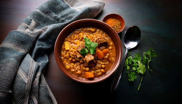 hearty bowl of haleem slow cooked meat and lentil stew food photography khichra