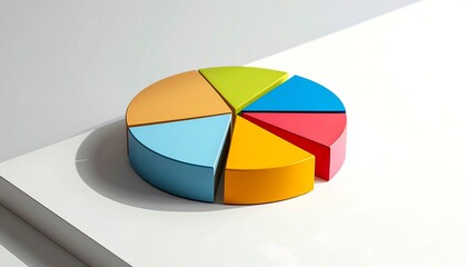 Obraz premium Colorful 3D Pie Chart Segments Representing Data Analysis and Business Growth on a Clean Background