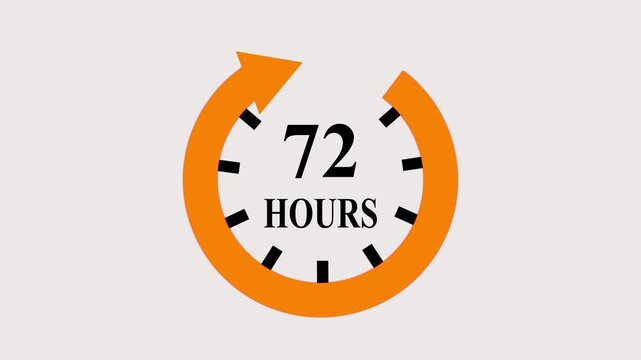 Clock 72 hours icon, isolated on white background with alpha channel ,72 hours service symbol Delivery service, online deal remaining time website symbols, 4K Video motion graphic arrow